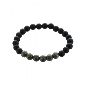 Bracelet Onyx semi poli et Pyrite perles 8 mm