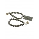 Bracelet Jaspe Dalmatien Perles rondes 8 mm Pompon et Lotus