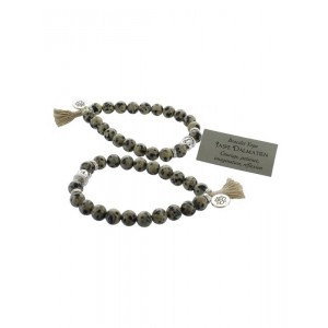 Bracelet Jaspe Dalmatien Perles rondes 8 mm Pompon et Lotus